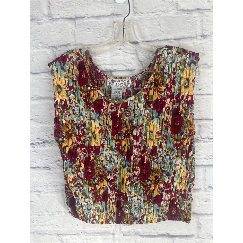 Jessica Bloom Retro Cottagecore Floral Stretch Popcorn Top One Size VTG Boho 90s - Picture 4 of 6